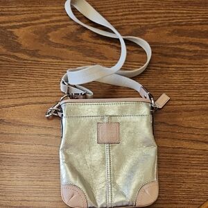 Coach Metallic Gold Crossbody Bag with Neutral Trim